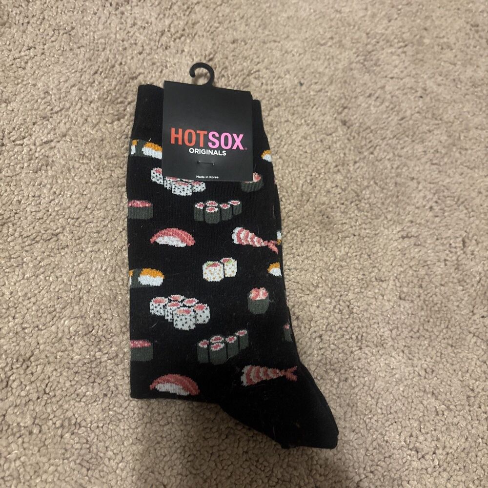Hot Sox Sushi Crew Socks Novelty Sock Size 4-10.5 Women's Casual White